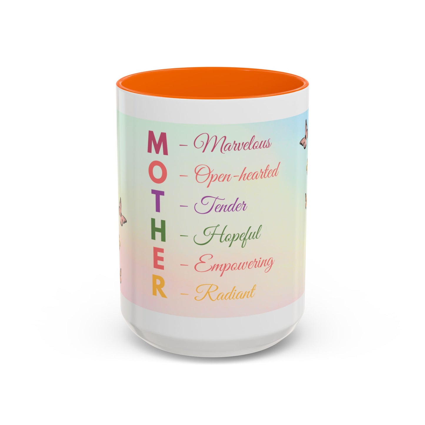 Mother Acronym Coffee Mug — Pastel Butterflies Mother Definition Gift (11/15oz)