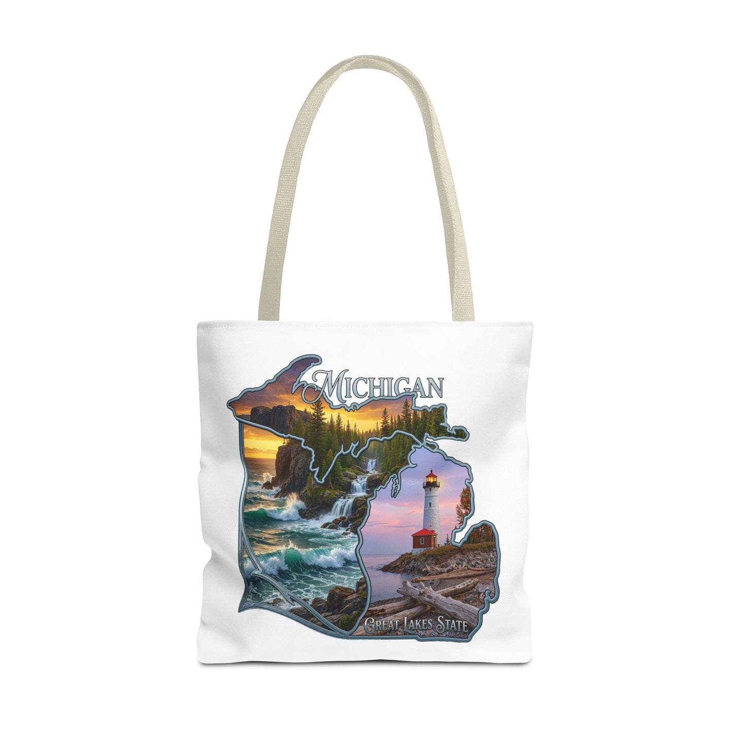 Michigan Lighthouse Tote Bag — Great Lakes Scenic State Travel Tote