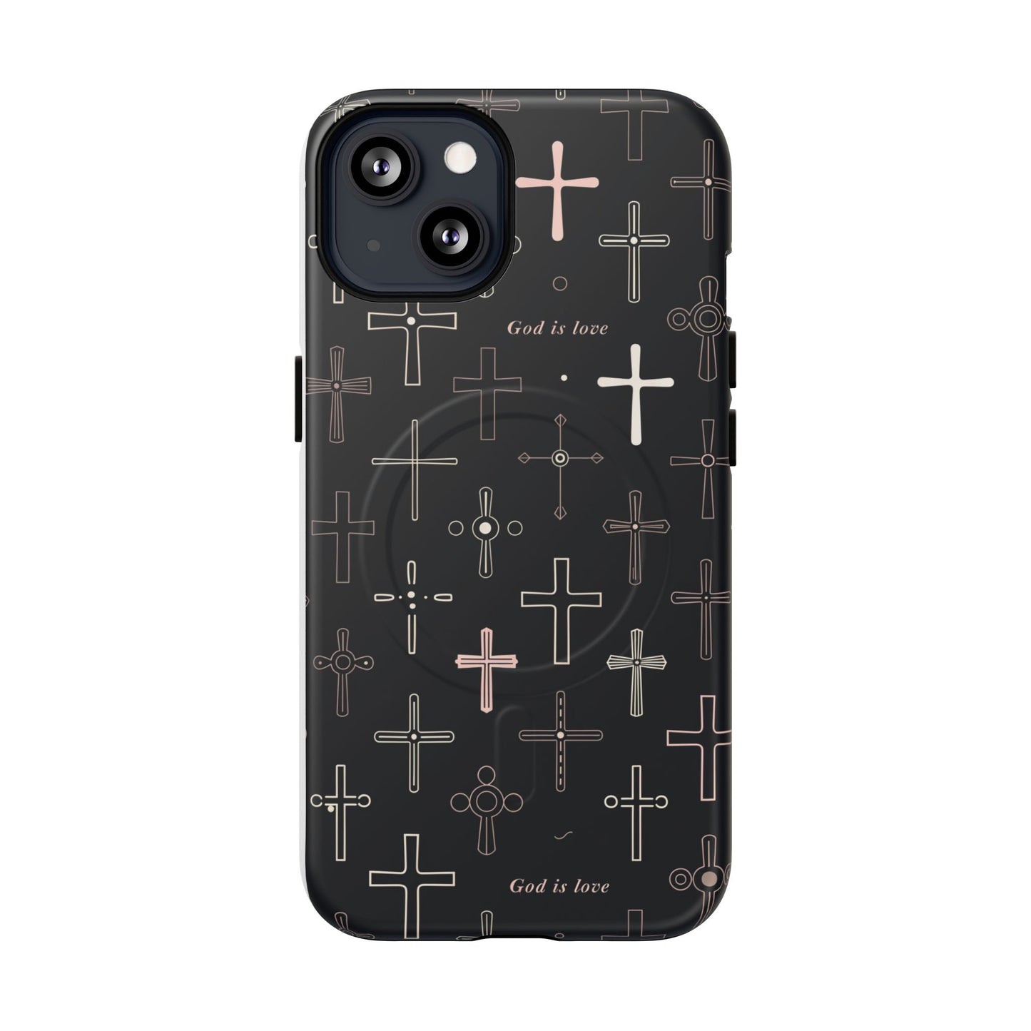 Magnetic Phone Case — Black Cross Pattern with "God is love"