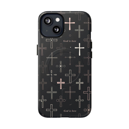 Magnetic Phone Case — Black Cross Pattern with "God is love"