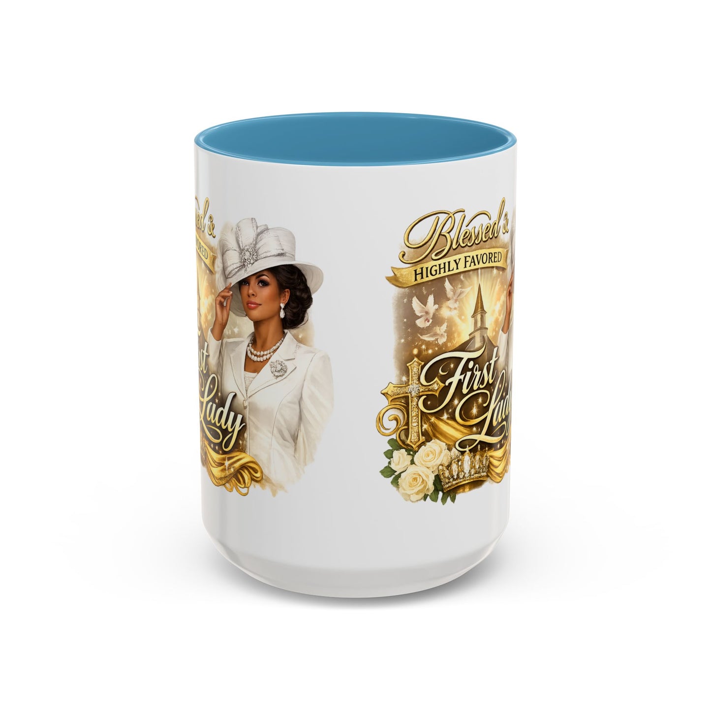 First Lady Inspirational Coffee Mug — "Blessed & Highly Favored" Accent Ceramic Mug