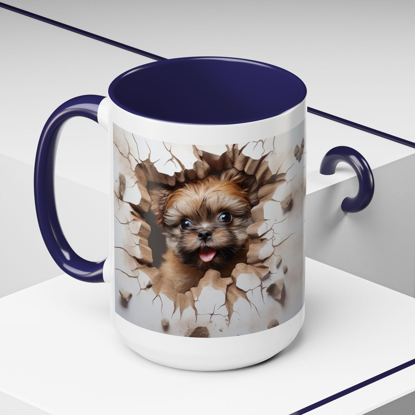 Puppy Breaking Through Accent Coffee Mug — Cute Dog 11/15oz Gift