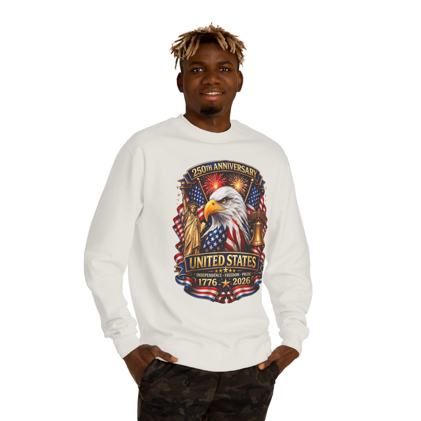 250th Anniversary United States Crewneck Sweatshirt — Eagle & American Flag 1776–2026
