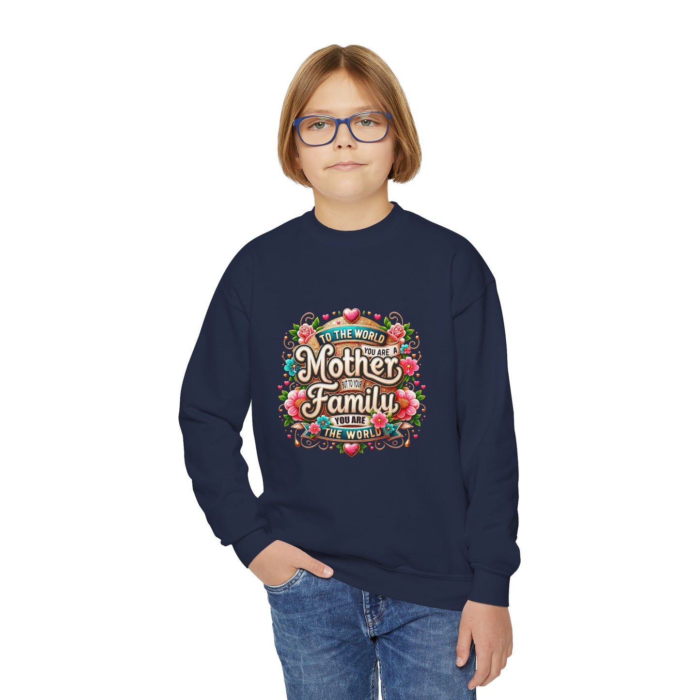 Youth Sweatshirt - "Mother & Family" Floral Quote Crewneck