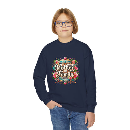 Youth Sweatshirt - "Mother & Family" Floral Quote Crewneck