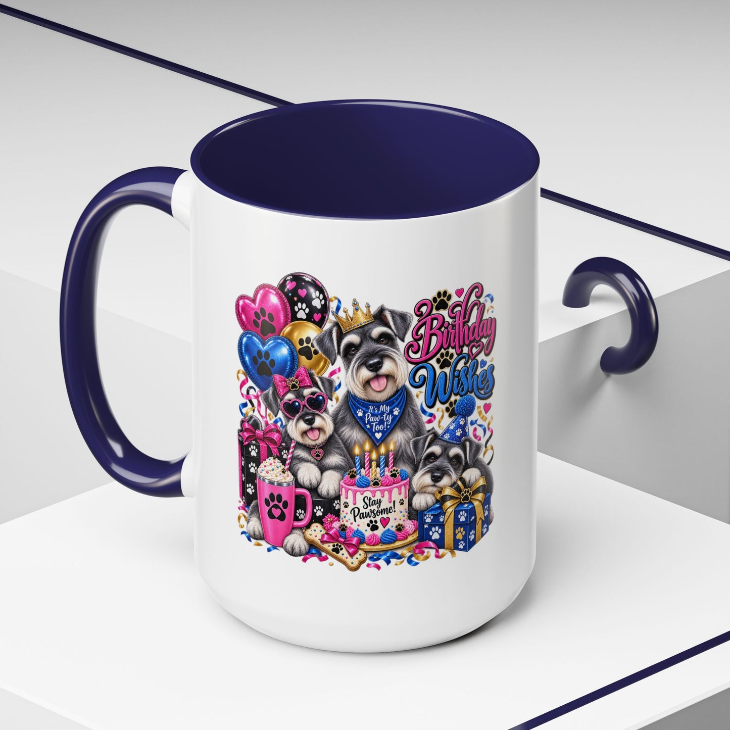 Birthday Wishes Dog Coffee Mug — Cute Paw Print Celebration Mug (11/15oz)