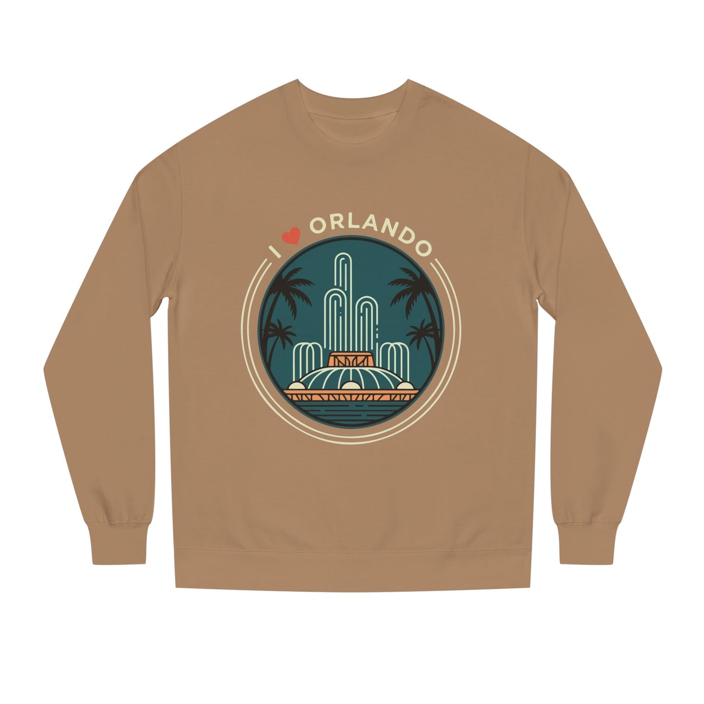 Orlando Fountain Crewneck Sweatshirt — Retro Palm Tree Cityscape