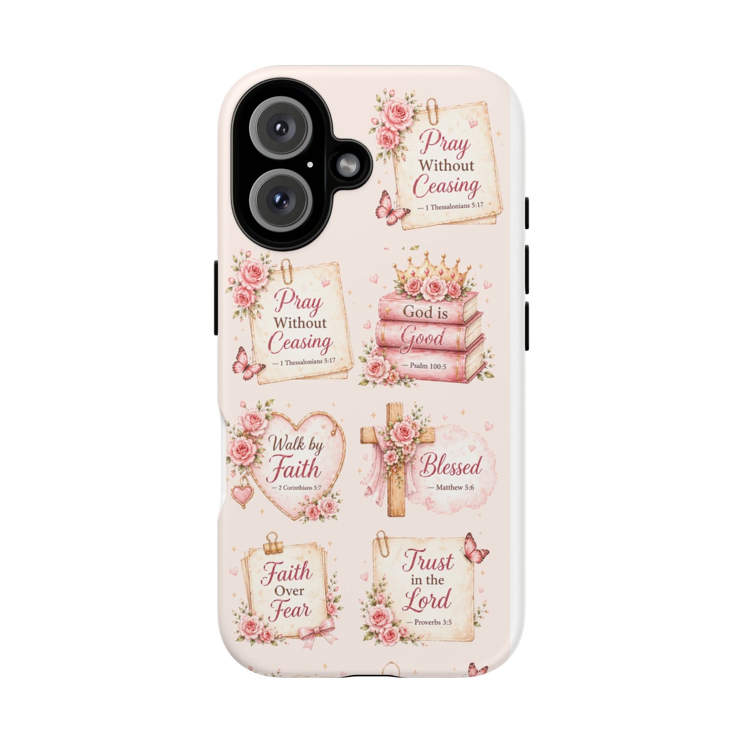 Christian Floral Phone Case — "Pray Without Ceasing" Faith Cross Design