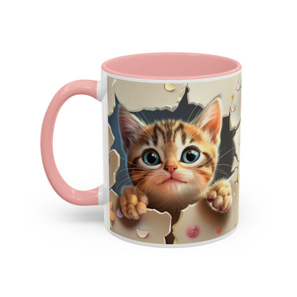 Cute Peekaboo Kitten Accent Coffee Mug — Cat Lover Gift (11/15oz)