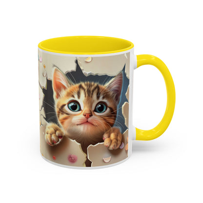 Cute Peekaboo Kitten Accent Coffee Mug — Cat Lover Gift (11/15oz)