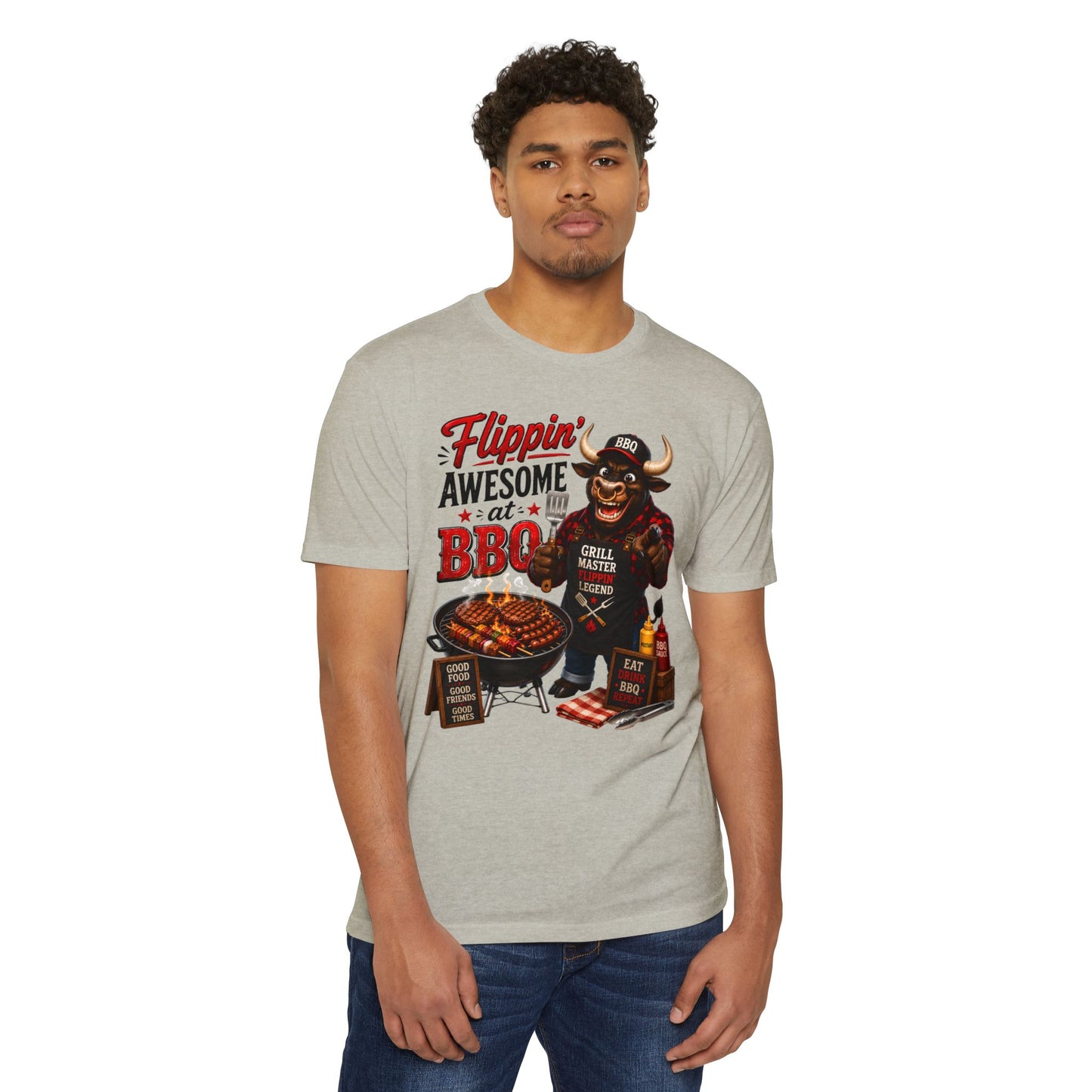 Flippin' Awesome at BBQ T-Shirt — Grill Master Bull Graphic Tee