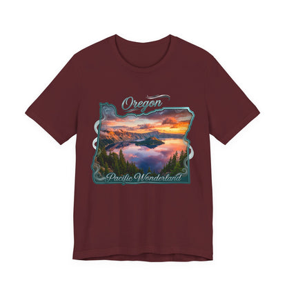 Oregon Pacific Wonderland T‑Shirt — Scenic Sunset State Map Tee