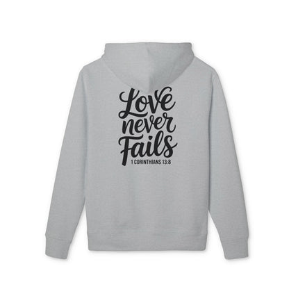 Love Never Fails Hoodie — Christian Scripture 1 Corinthians 13:8 Pullover
