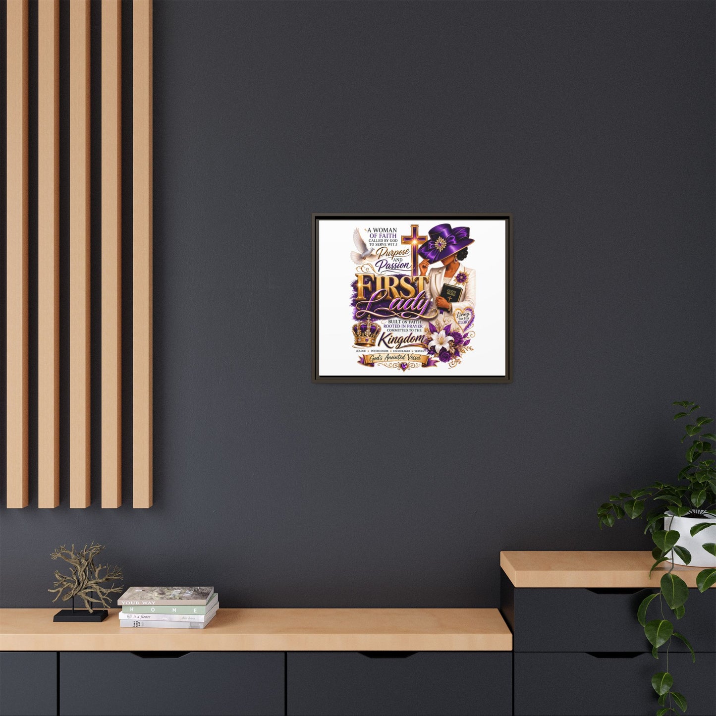 First Lady Faith Wall Art — Framed Matte Canvas (Purple & Gold)