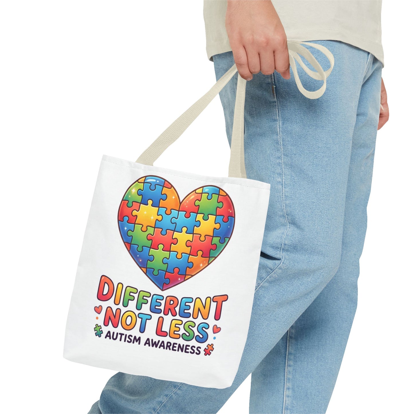 Autism Awareness Tote Bag — "Different Not Less" Puzzle Heart