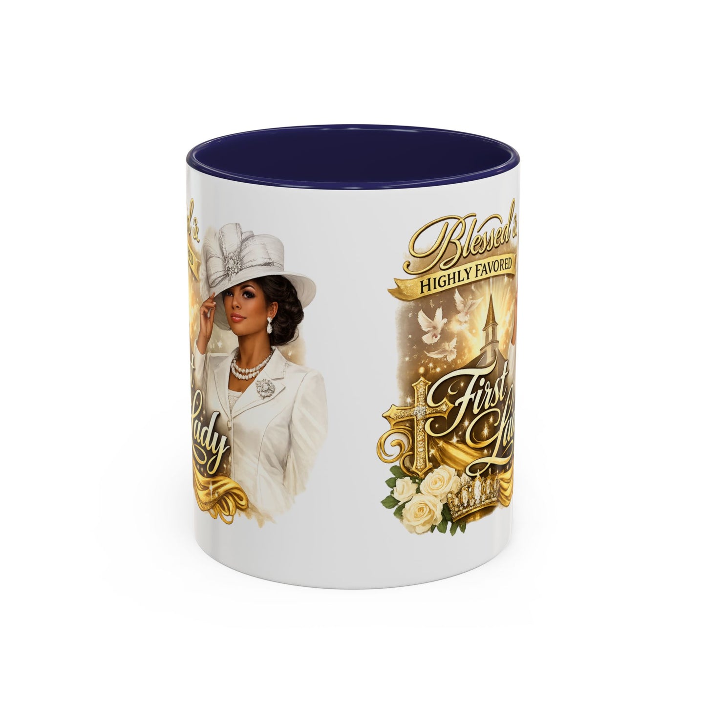 First Lady Inspirational Coffee Mug — "Blessed & Highly Favored" Accent Ceramic Mug