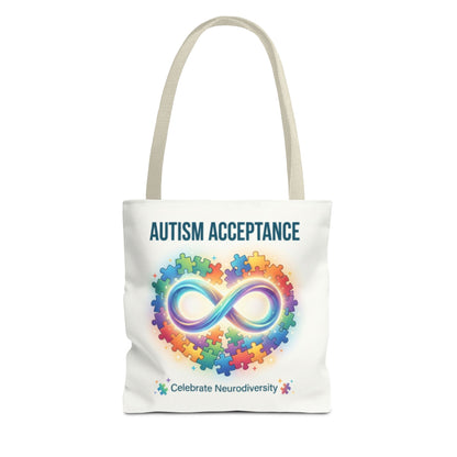 Autism Acceptance Tote Bag — Rainbow Neurodiversity Infinity Puzzle Design