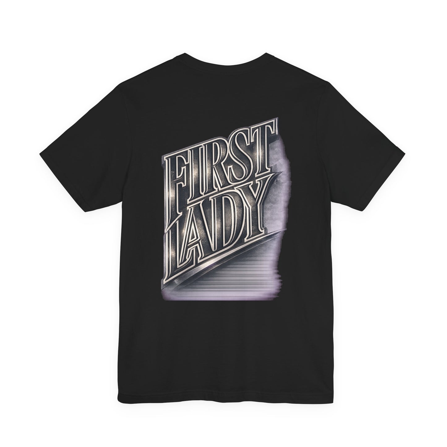 First Lady Graphic Tee — Retro Metallic Script Short Sleeve Shirt