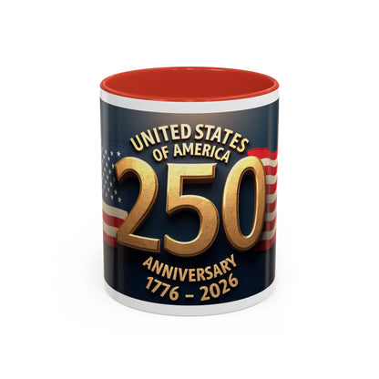 250th Anniversary Coffee Mug — United States of America 1776–2026 Patriotic Accent Mug
