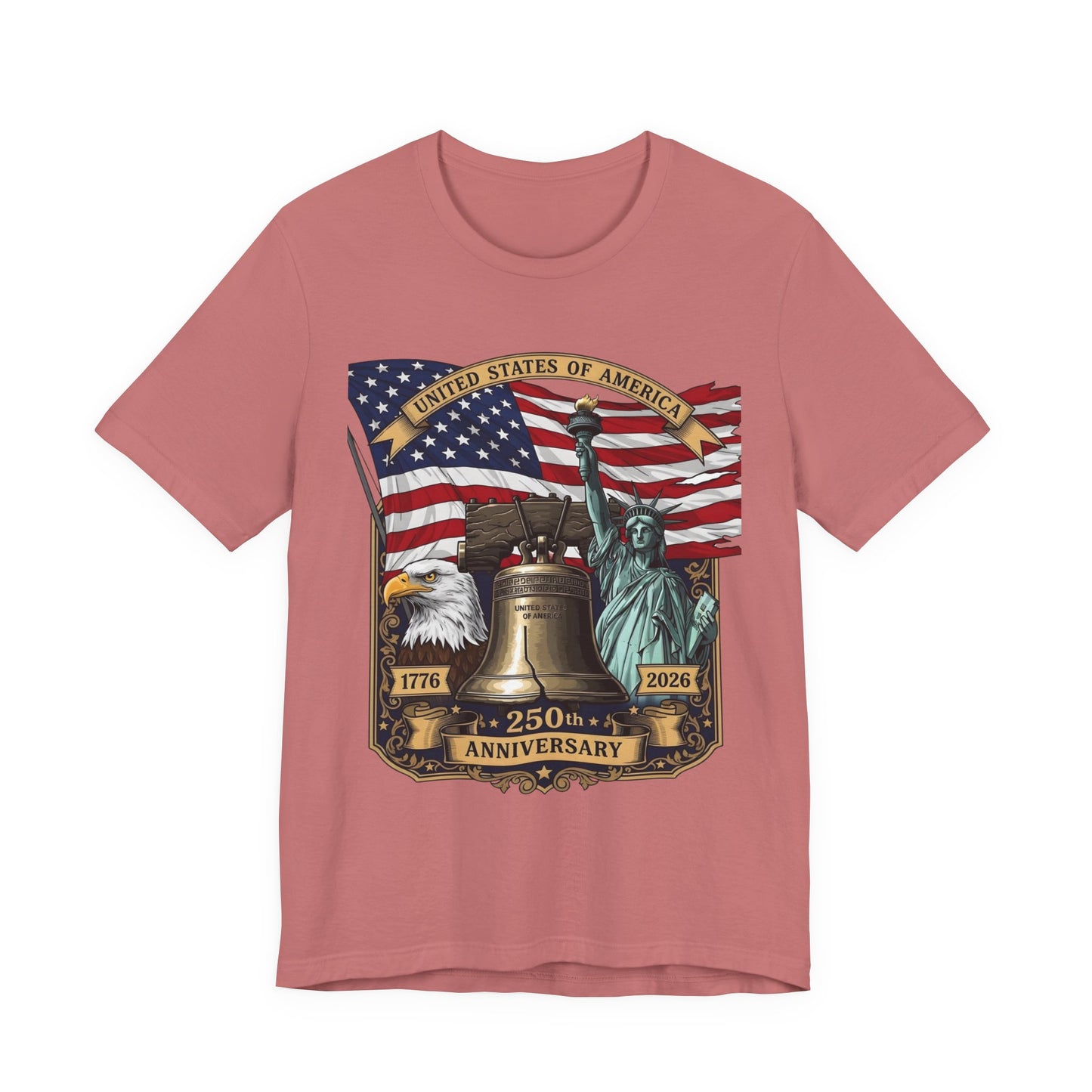 Patriotic 250th Anniversary T-Shirt - Liberty Bell, Bald Eagle & Statue of Liberty