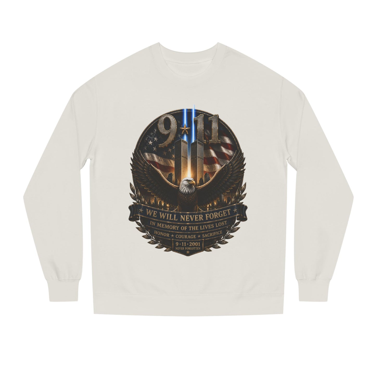 9/11 Memorial Sweatshirt — We Will Never Forget Tribute Crewneck