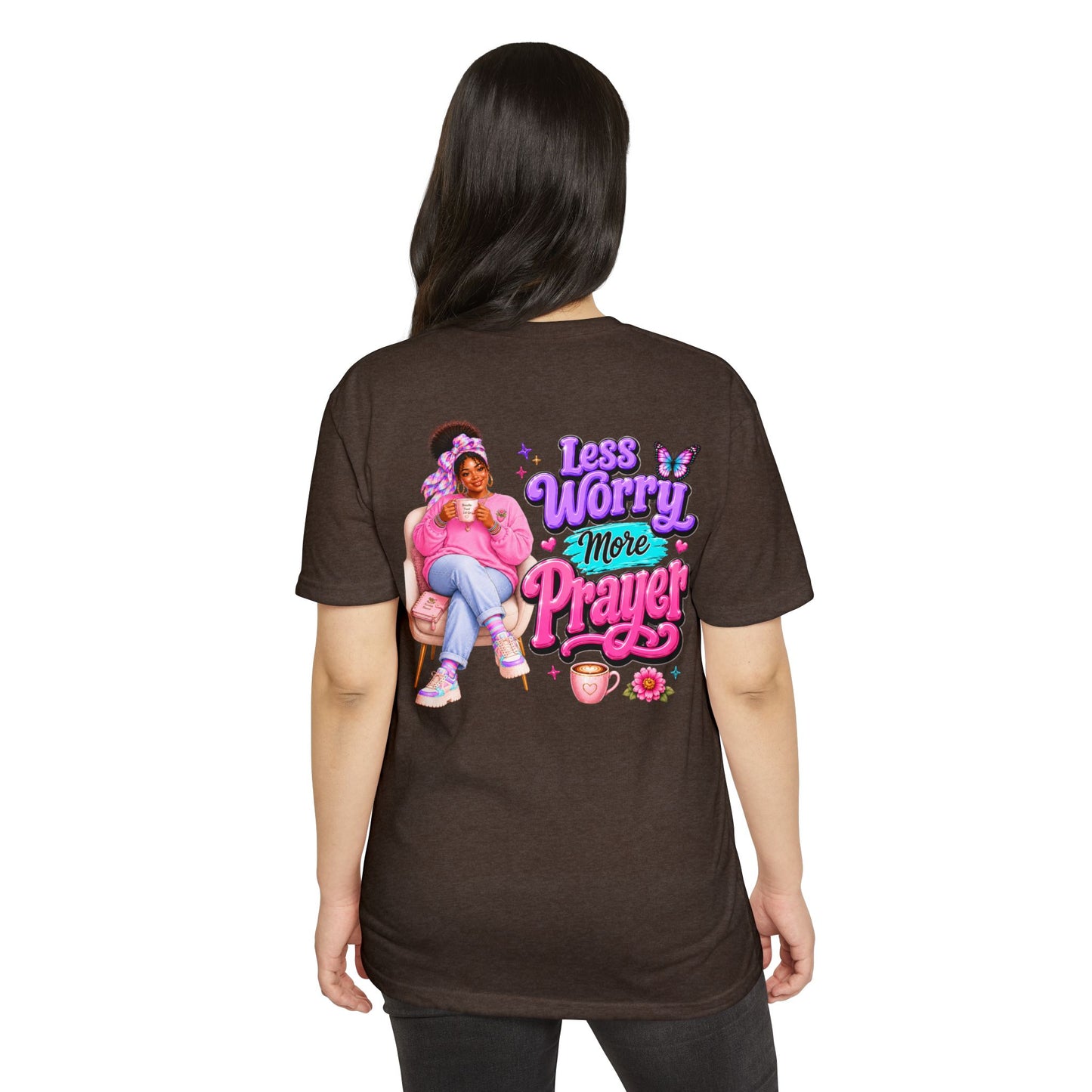 Less Worry More Prayer Tee — Inspirational Christian Graphic T-Shirt