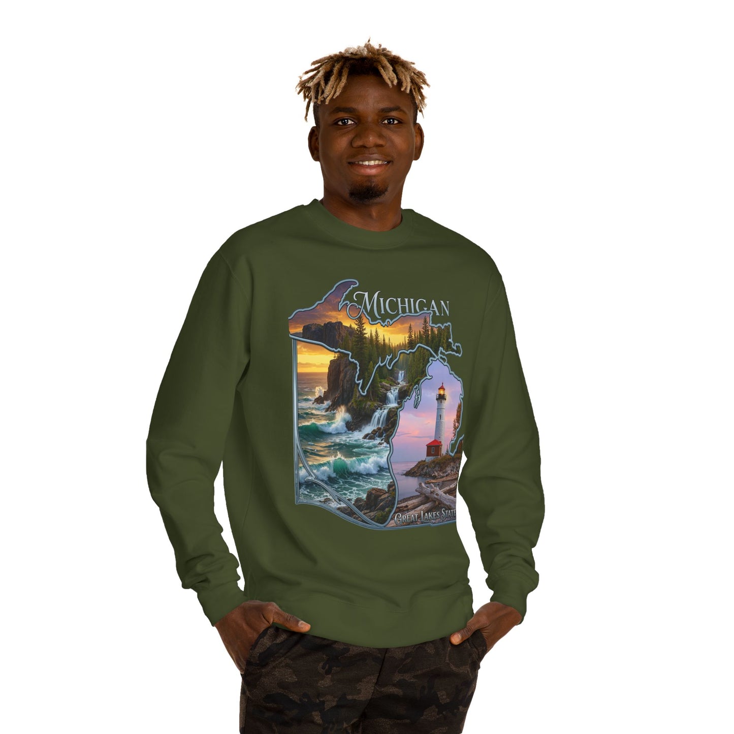 Michigan Lakes State Sweatshirt — Lighthouse & Great Lakes Scenic Pullover