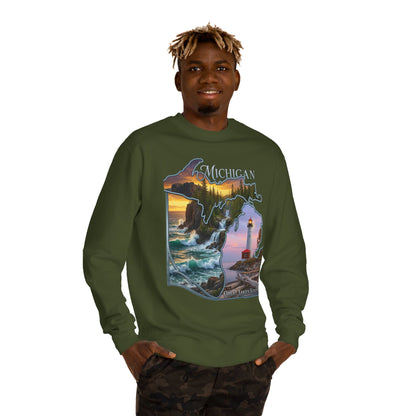 Michigan Lakes State Sweatshirt — Lighthouse & Great Lakes Scenic Pullover