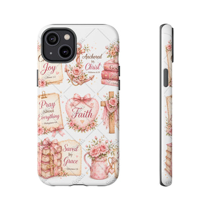 Faith Floral Phone Case – Christian Inspirational Scripture iPhone Cover (Choose Joy, Pray, Faith)