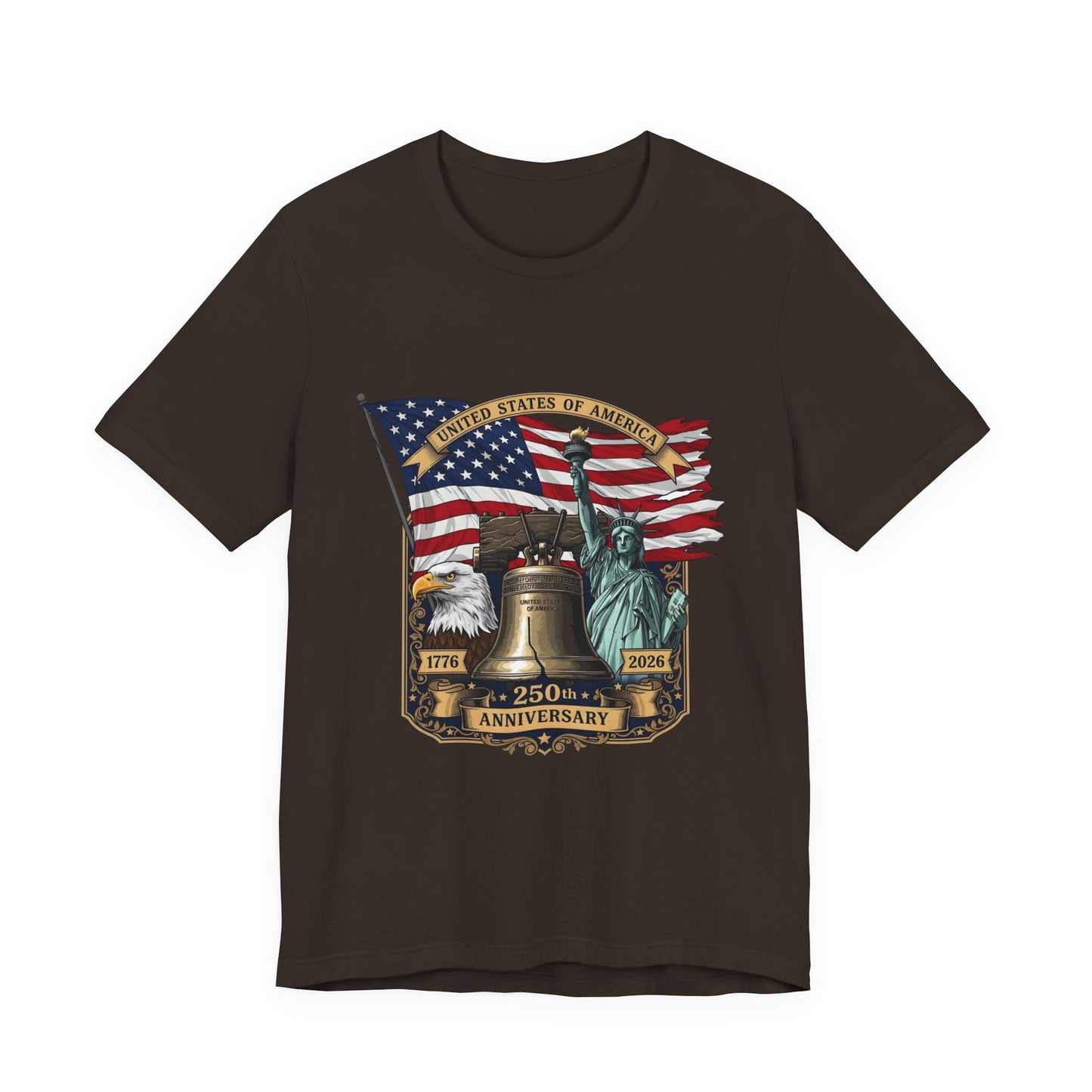 Liberty 250th Anniversary T-Shirt — American Flag, Liberty Bell & Statue of Liberty Tee