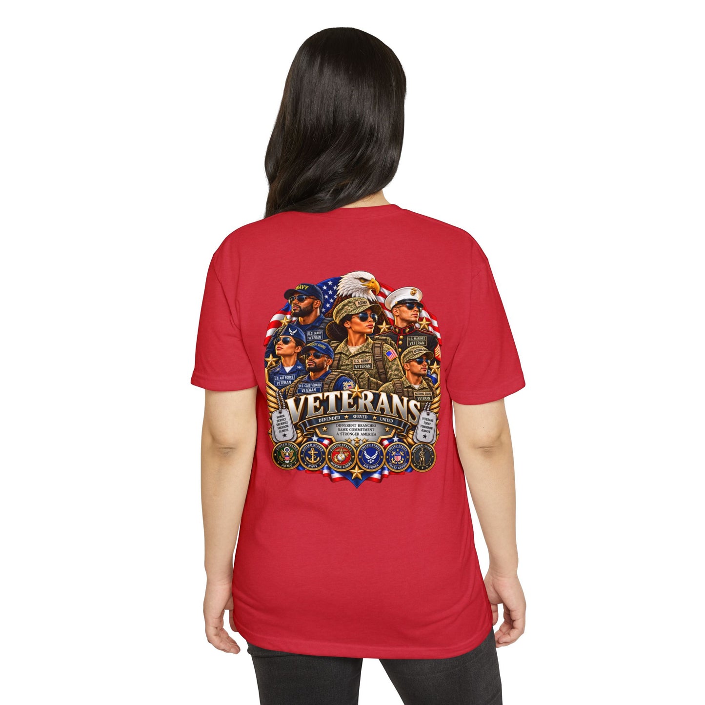 Veterans Tribute T-Shirt – Patriotic Eagle & Service Emblems