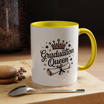 Graduation Queen Accent Coffee Mug — 11/15oz Ceramic Gift with Crown & Diploma Design