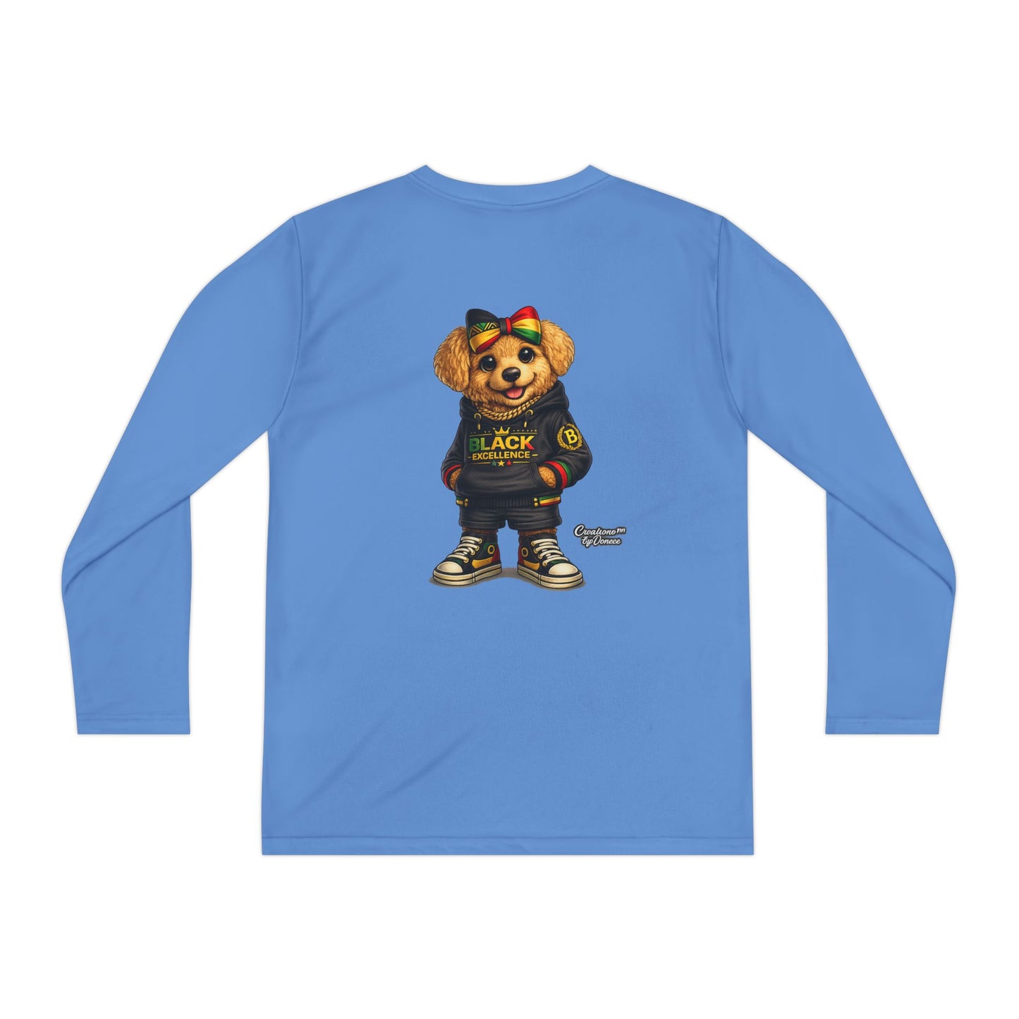 Youth Long Sleeve Tee — Trendy Bear Graphic "Black Excellence"