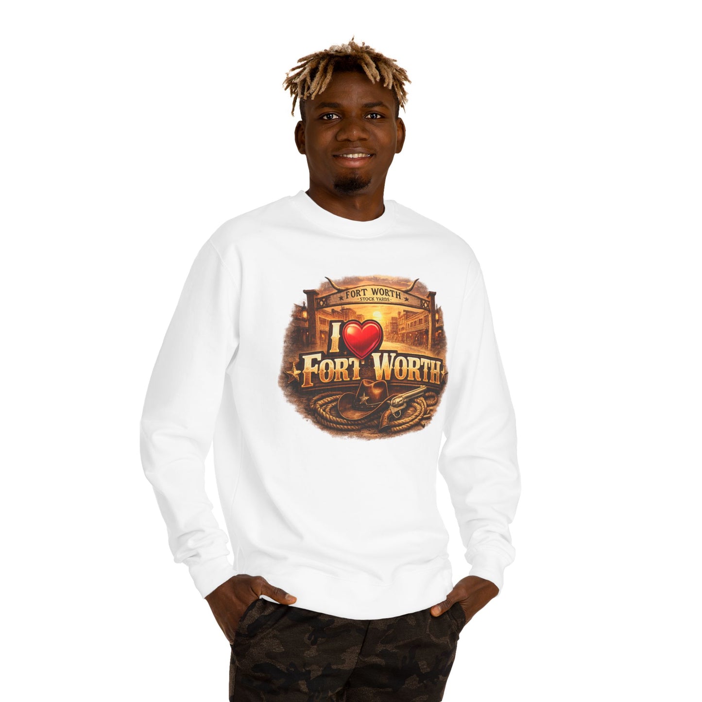 I Heart Fort Worth Crewneck Sweatshirt — Vintage Texas City Pride