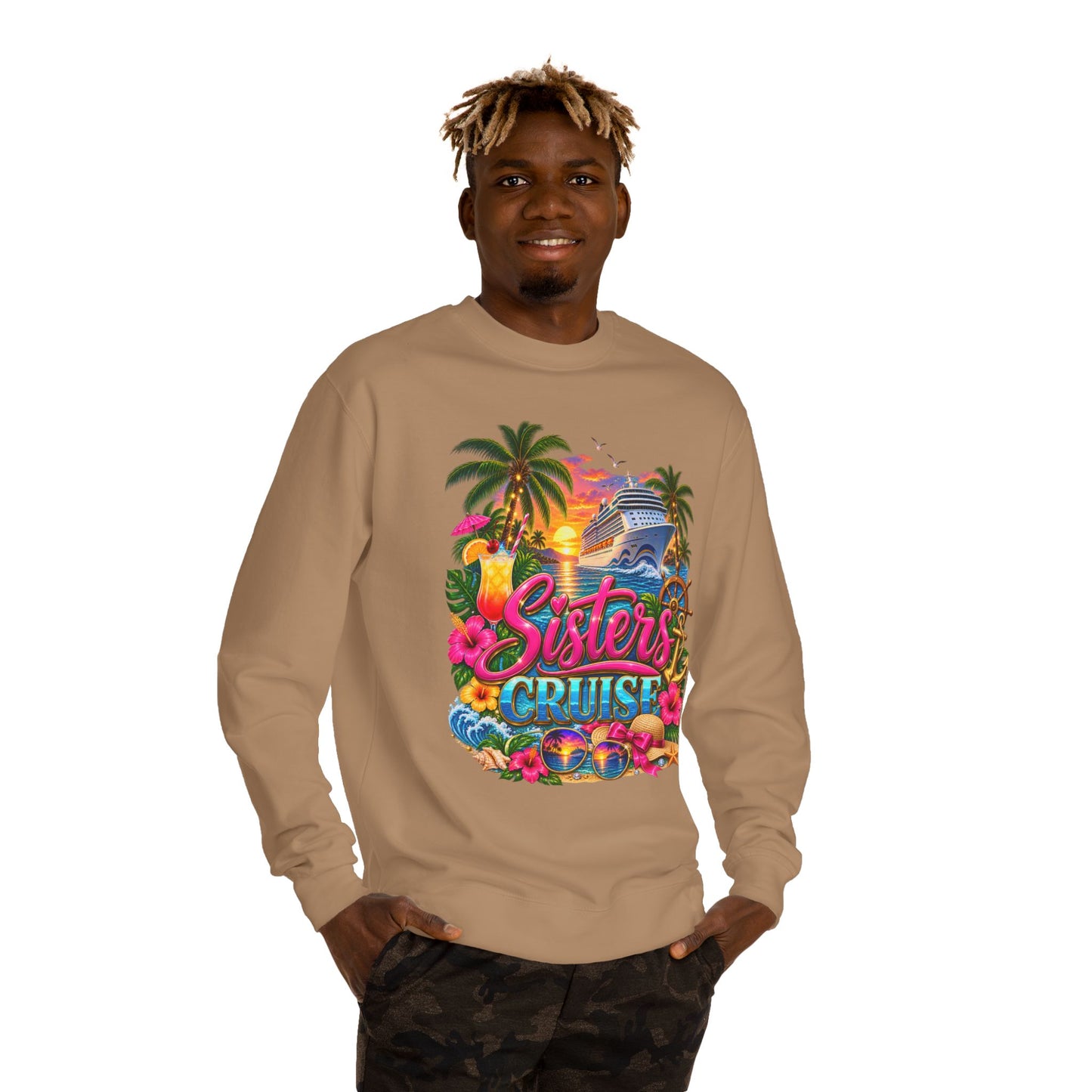 Sisters Cruise Sweatshirt — Tropical Sunset Cruise Graphic Crewneck