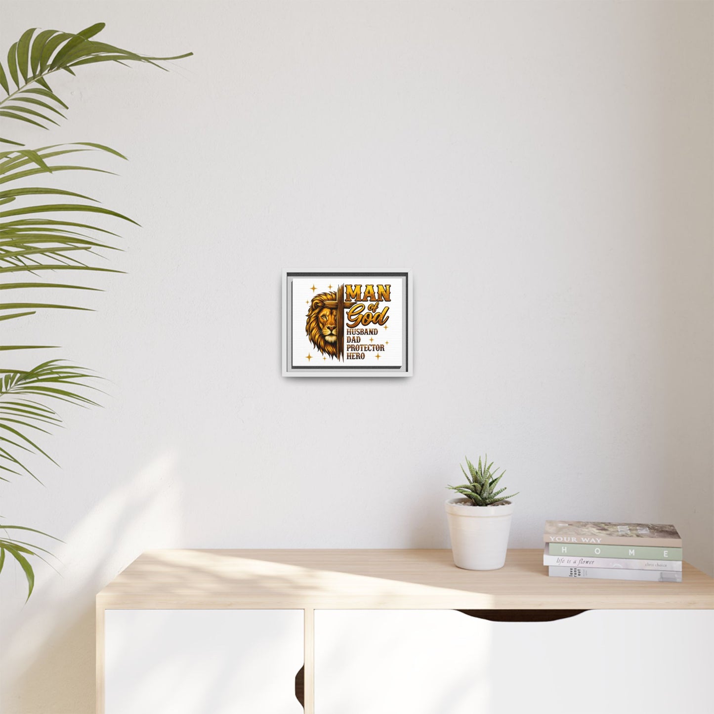 Man of God Framed Canvas Art — 'Man of God: Husband, Dad, Protector, Hero' Religious Wall Decor