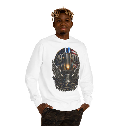 9/11 Memorial Sweatshirt — We Will Never Forget Tribute Crewneck