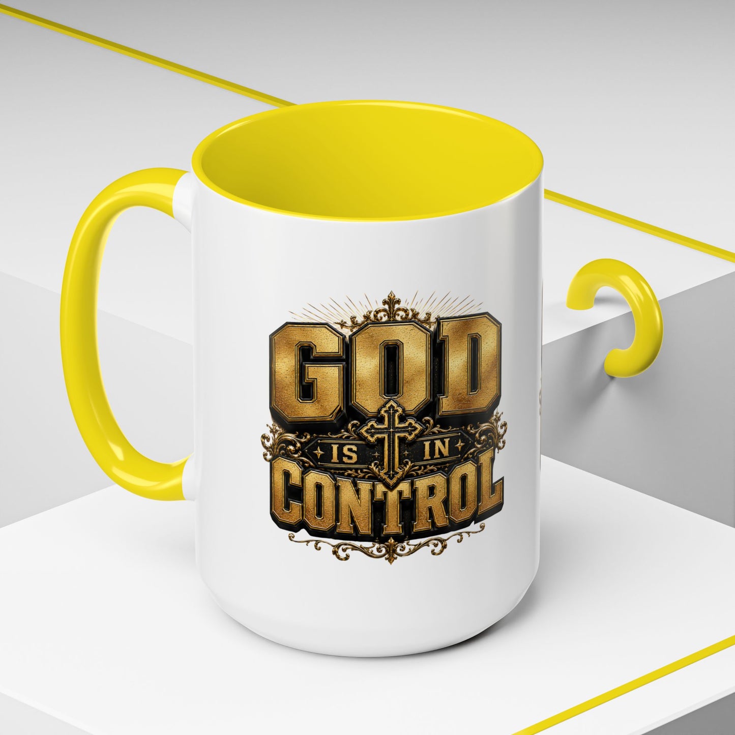 God Is In Control Accent Coffee Mug – Inspirational Christian Religious Coffee Cup