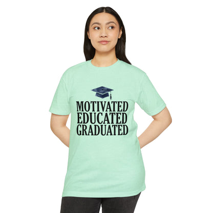Graduation Tee — "Motivated Educated Graduated" Cap Design