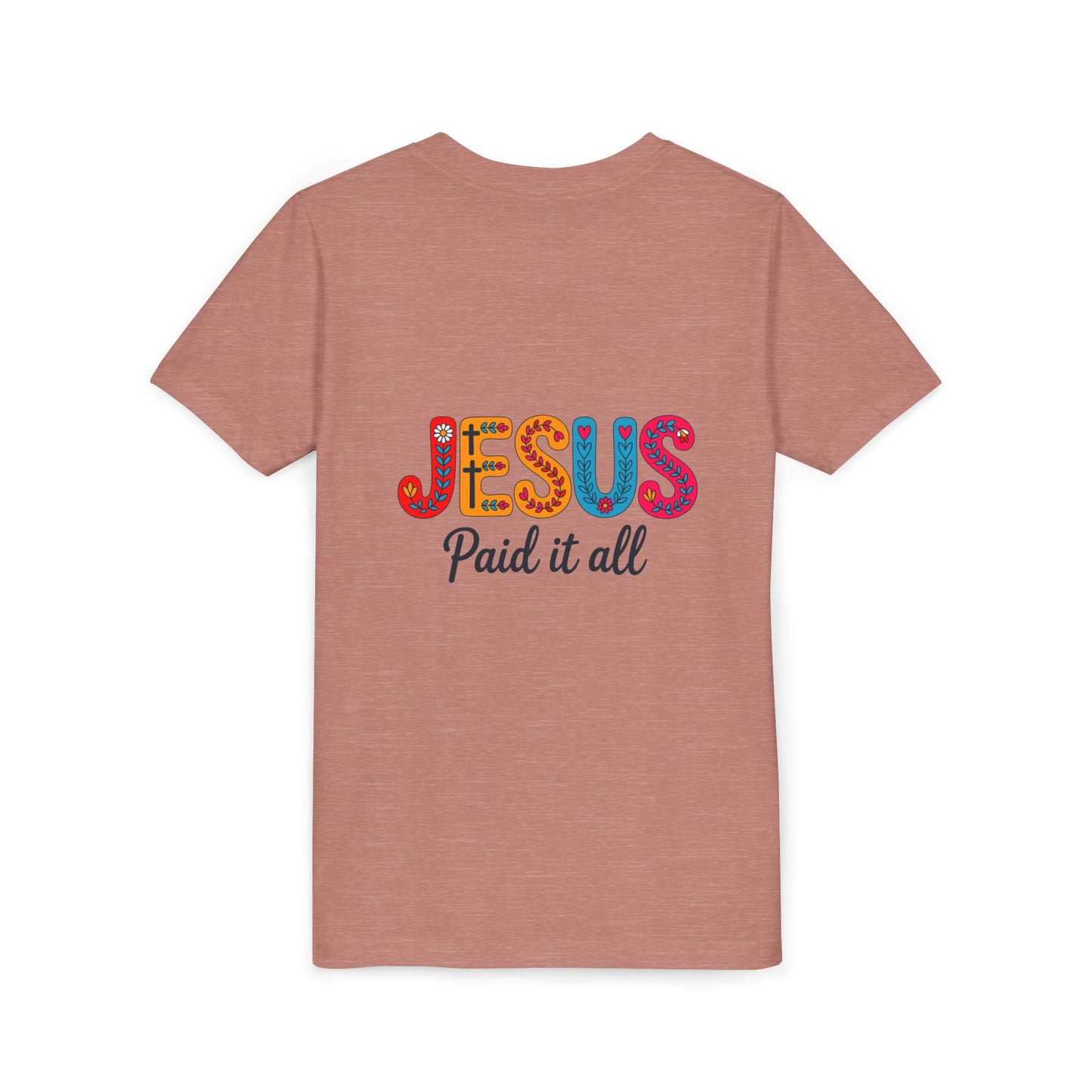 Youth Tee — "Jesus Paid It All" Colorful Faith Graphic