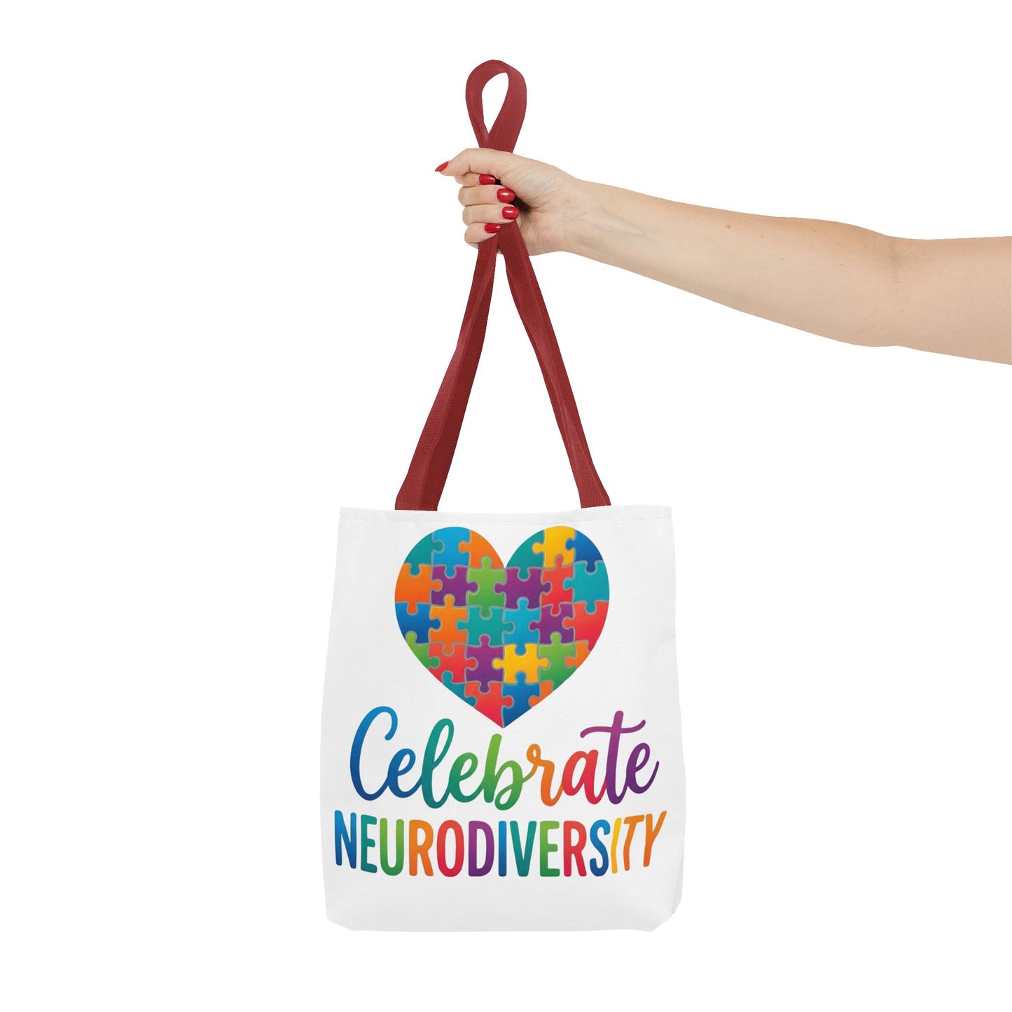 Celebrate Neurodiversity Tote Bag – Rainbow Puzzle Heart Awareness Tote