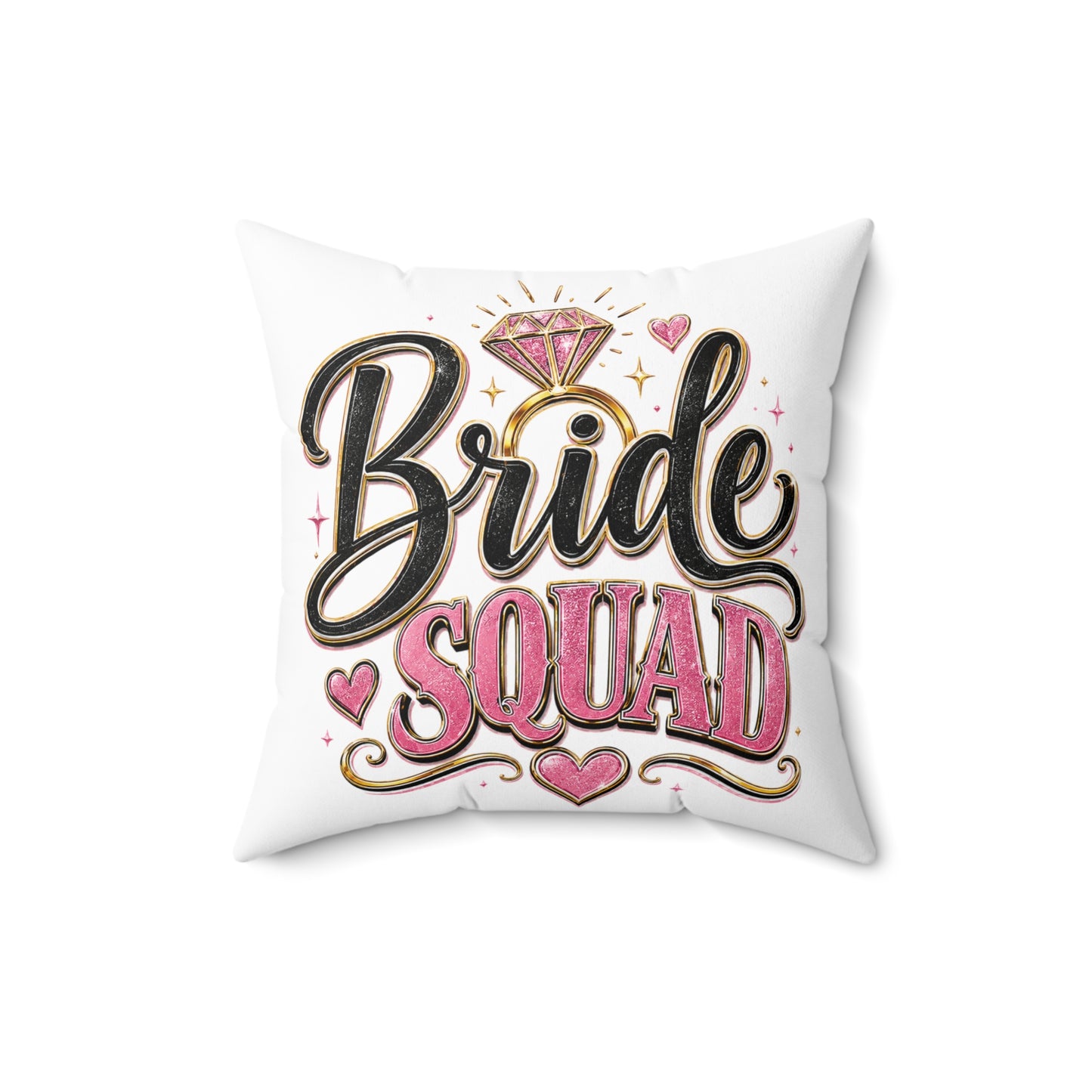 Bride Squad Decorative Pillow — Bachelorette Party Accent Cushion with Pink Diamond Design