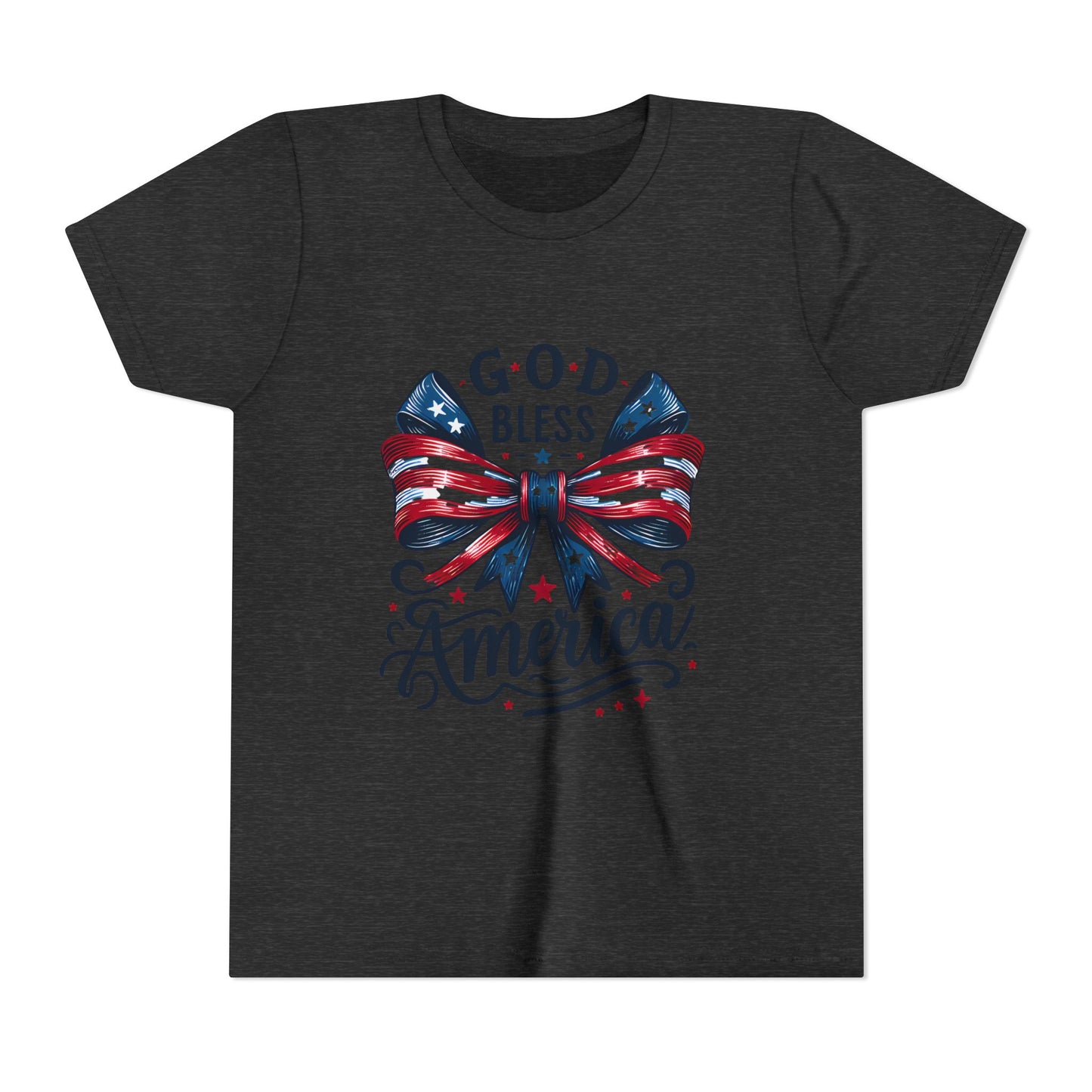 Youth Tee — "God Bless America" Patriotic Bow T-Shirt (4th of July, Memorial Day)