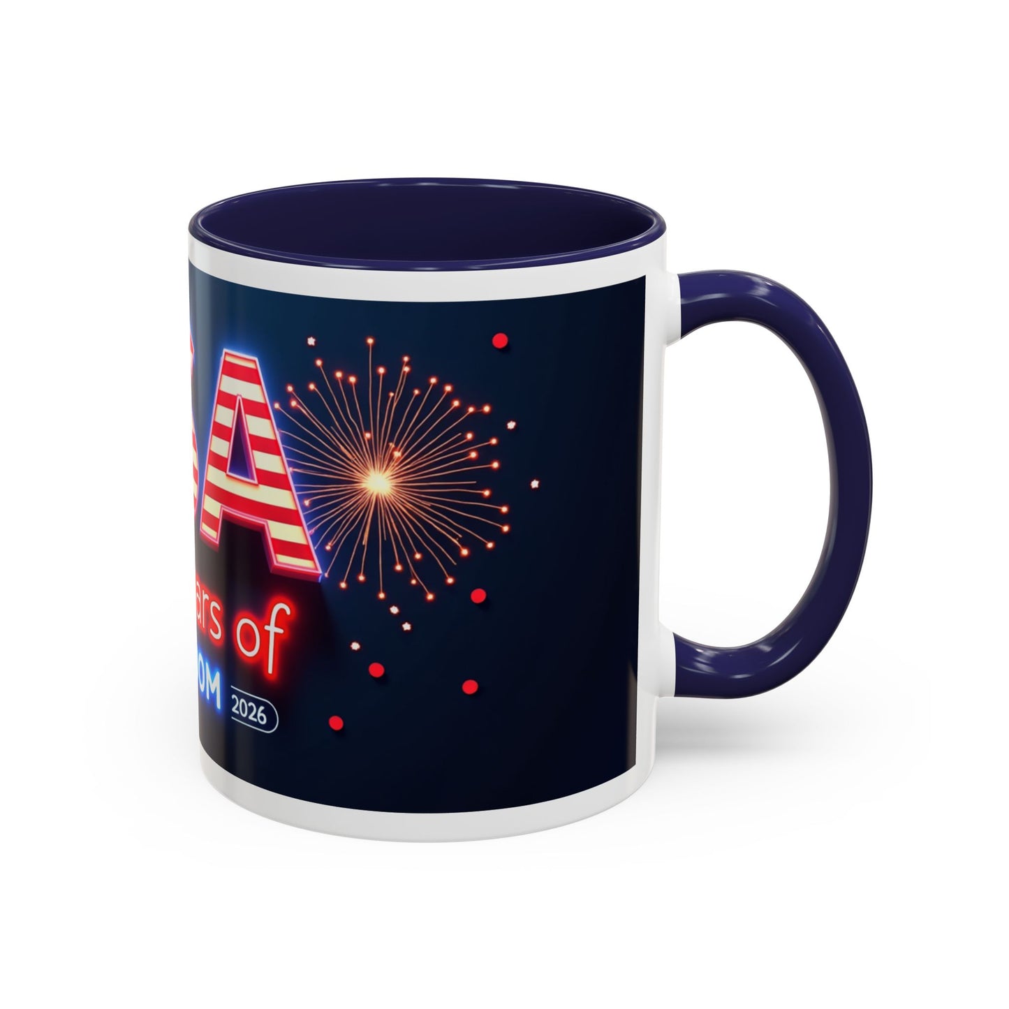 USA 250 Years of Freedom Accent Coffee Mug — Patriotic 1776–2026 Fireworks Design (11/15oz)