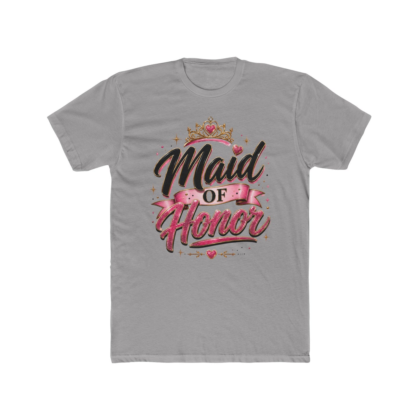 Maid of Honor T-Shirt — Bridal Party Tee with Crown & Pink Ribbon Design