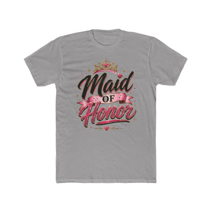 Maid of Honor T-Shirt — Bridal Party Tee with Crown & Pink Ribbon Design