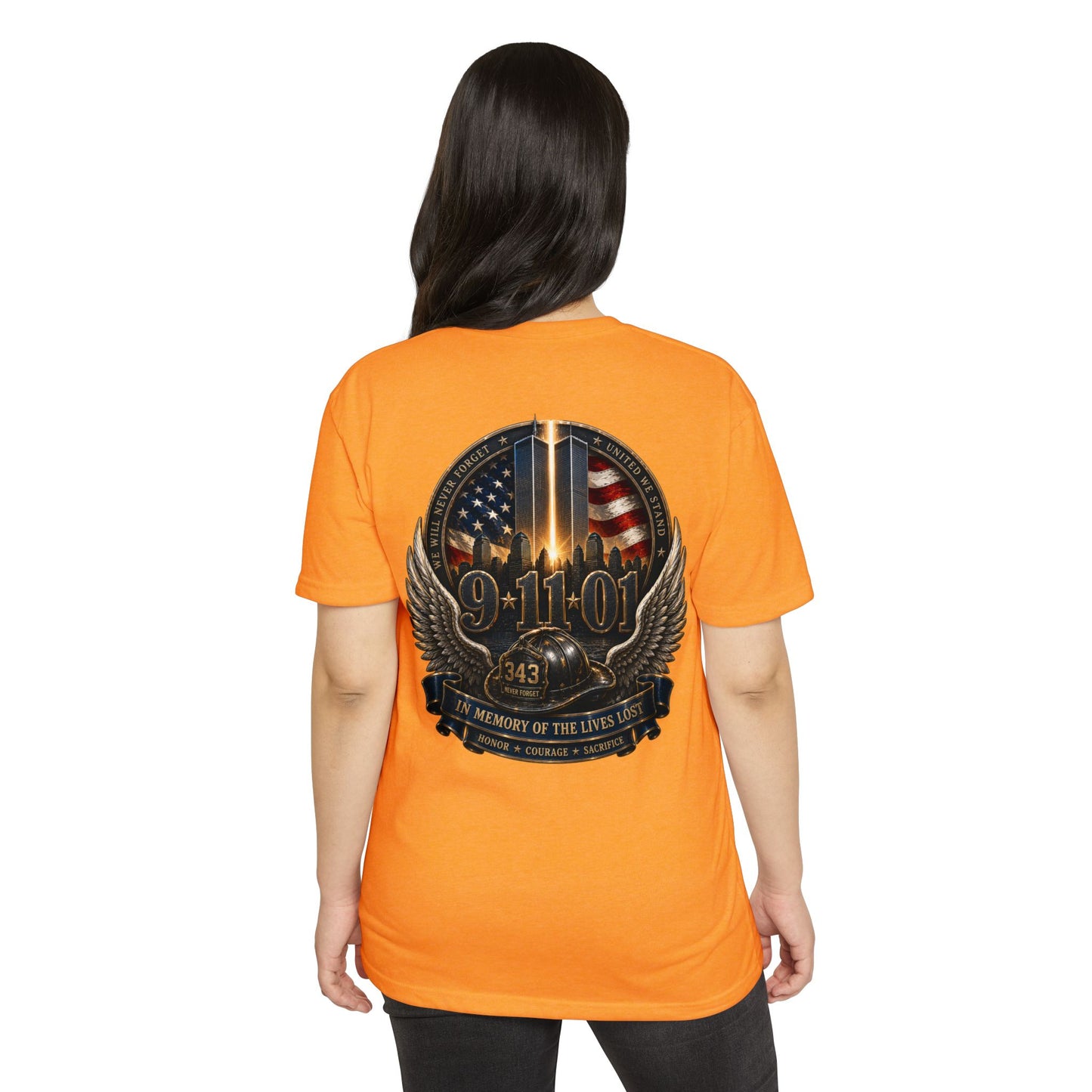 9/11 Memorial T-Shirt — In Memory of the Lives Lost Patriotic Firefighter Tribute