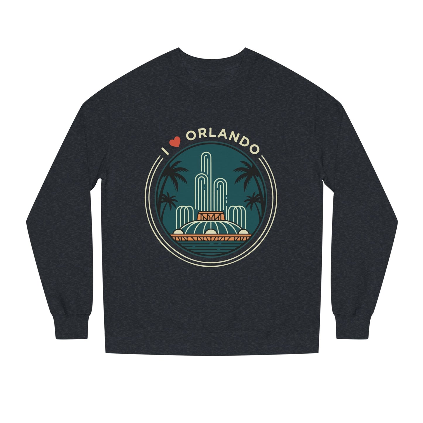 Orlando Fountain Crewneck Sweatshirt — Retro Palm Tree Cityscape