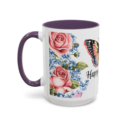 Mother's Day Butterfly Floral Coffee Mug – "Happy Mother's Day" Accent Mug (11/15 oz)