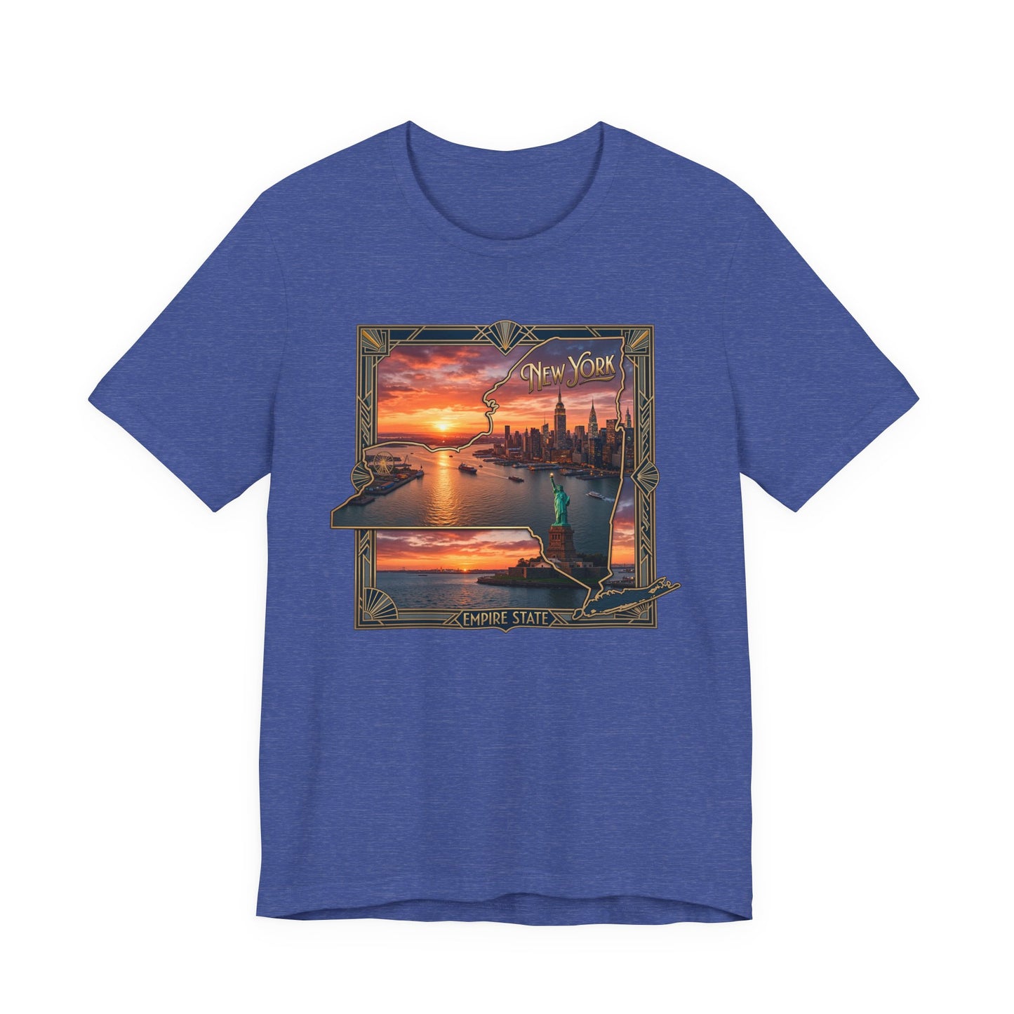 New York Sunset Skyline Tee — Statue of Liberty Vintage Travel T‑Shirt